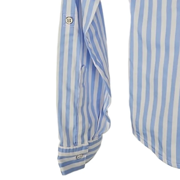 7th Avenue Classic Pinstripe Dress Shirt Light Blue, White Trim, Women's XS - Picture 3 of 6